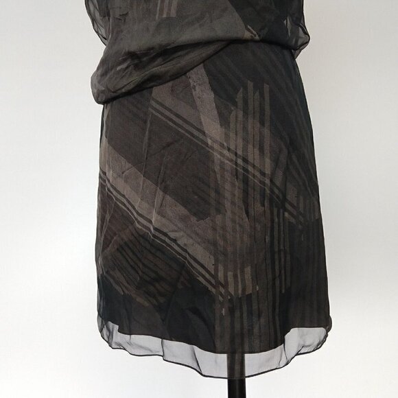 Reed Krakoff Gray Silk Dress Size 8 Blouson Chiffon Overlay Print Asymmetric - Picture 7 of 16
